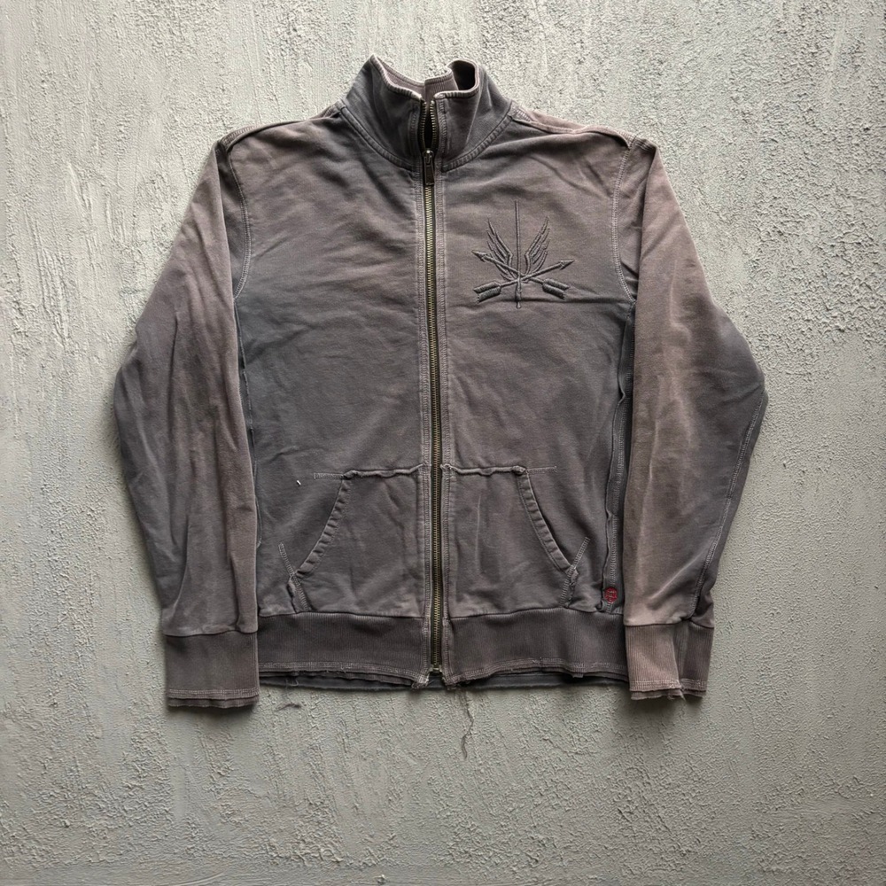 Vintage Guess Jeans Arrows Zip Up Sweatshirt Mens Large Grey 2000s